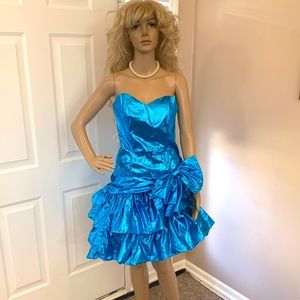 VTG 80’s Blue Metallic Lame Party Prom Dress Size 11